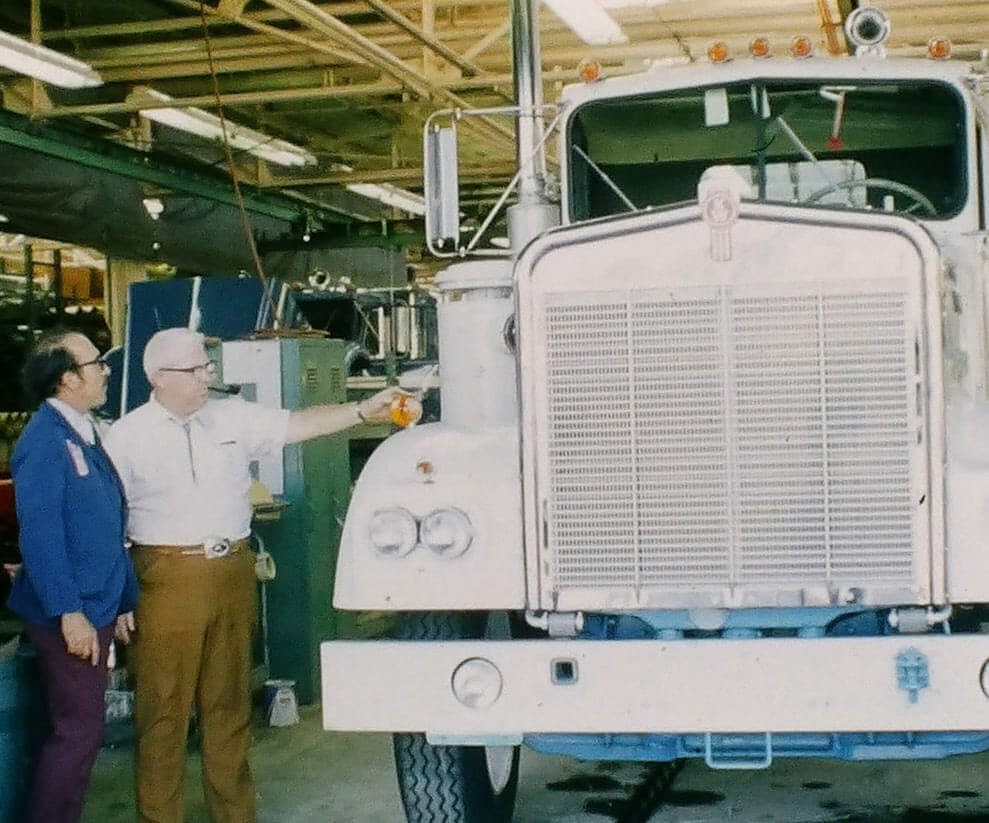 Kenworth truck and employees from 1970's