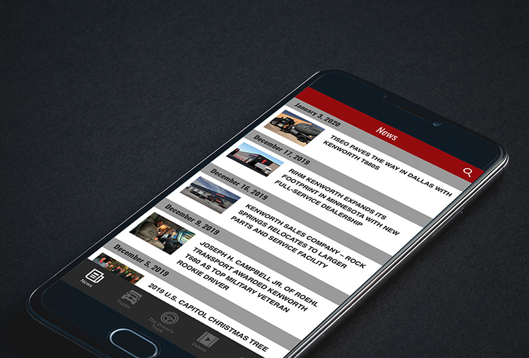 mobile device with news section of the Kenworth Essentials app